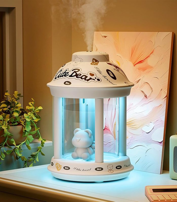 Cute Bear Carousel Bedroom Humidifier (350ml) with Warm Night Light & Timer